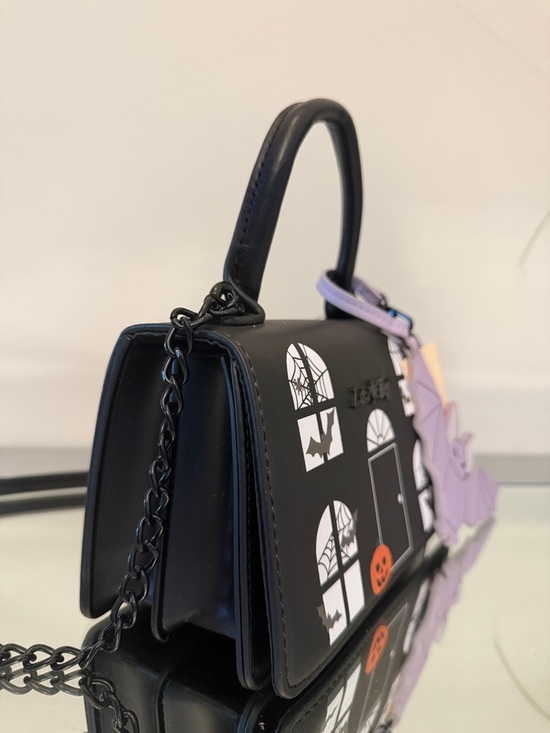 π BETSEY JOHNSON Haunted House Crossbody Bag with Bat Charm Black NWT - Picture 6 of 17